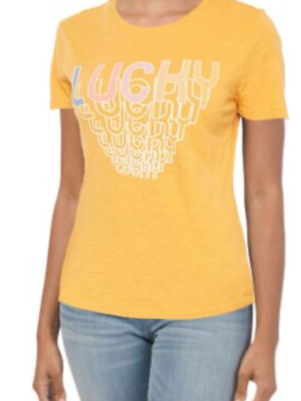 Lucky Brand Yellow Short-Sleeve Tee with Stacked Graphic